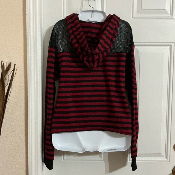 Midnight Hour Hot Topic Red & Black Stripe Mesh Hoodie Size XL - Picture 7 of 10